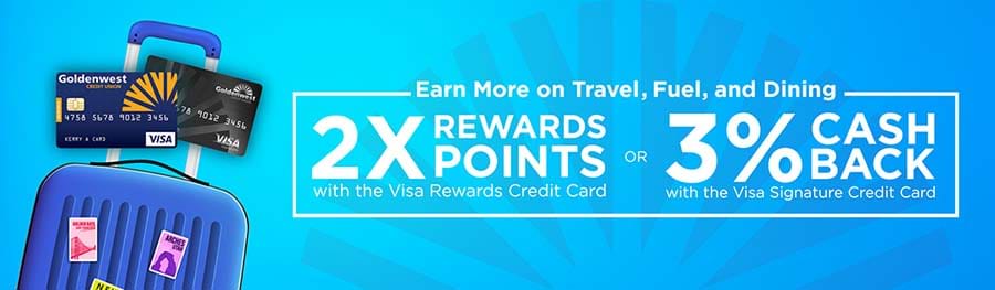 Earn more on Travel, fuel, and dining. 2X rewards points with the visa rewards credit card or 3% cash back with the visa siganture credit card