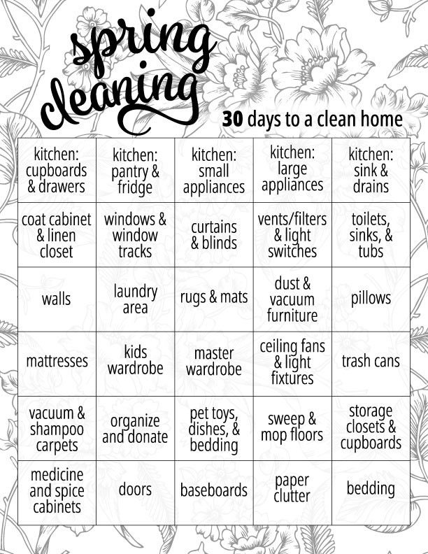 spring cleaning calendar