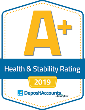 A logo with a large A plus health and stability rating 2019
