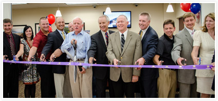 Community leaders, Goldenwest Board Members, and the Goldenwest Executive Team cut the ribbon to officially open the Centerville branch.